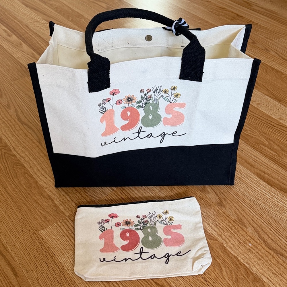 1985 Vintage Canvas Tote Bag Set - Black and Cream